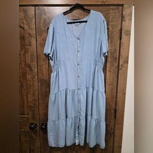 Light Blue, Tiered Chambray Dress